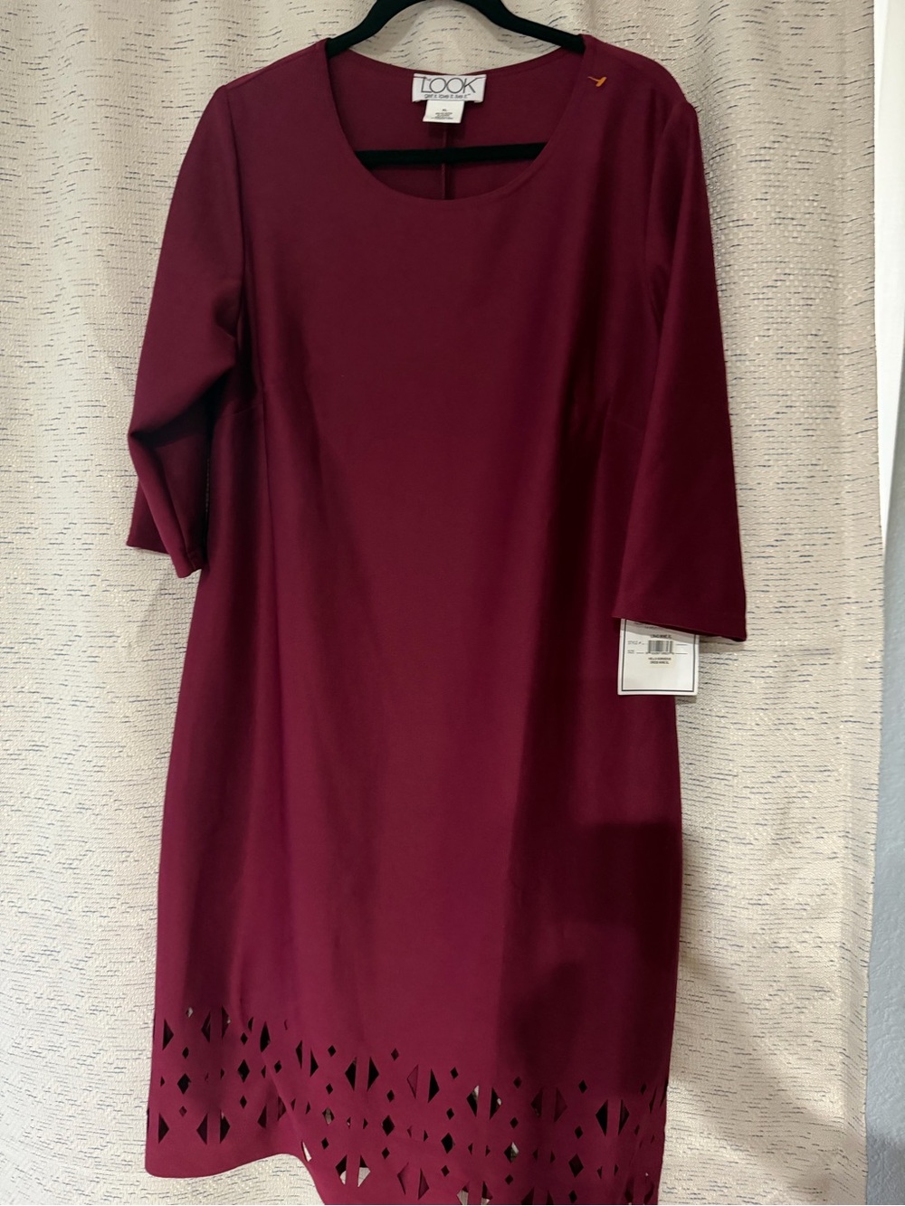 LOOK Women's Burgundy Midi Dress with Laser-Cut Hem